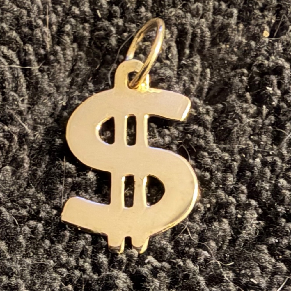 14k yellow gold dollar sign $ charm pendant